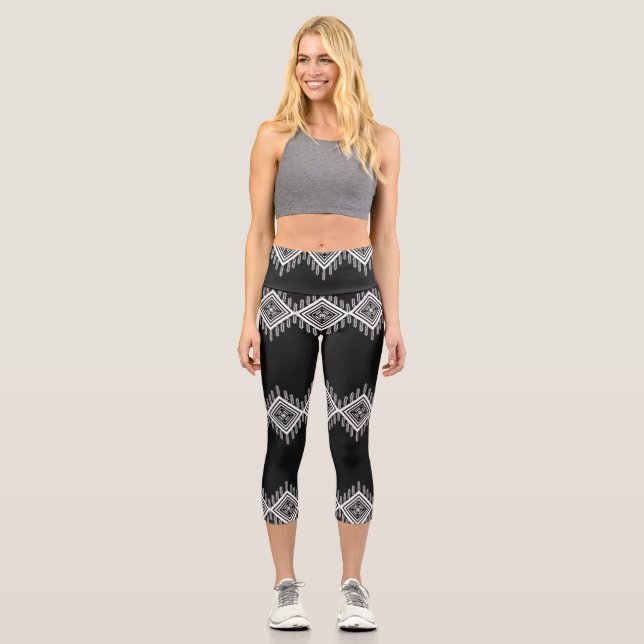 Leggings Capri Art tribal noir et blanc (Recto)