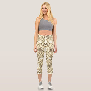 Leggings Capri Aspect dentelle de fleurs Sépia doré
