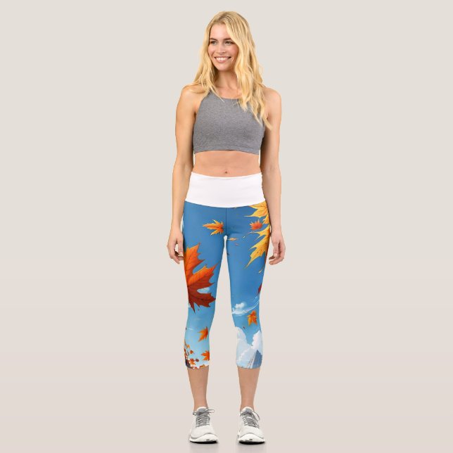 Leggings Capri Authumn leaves white (Recto)