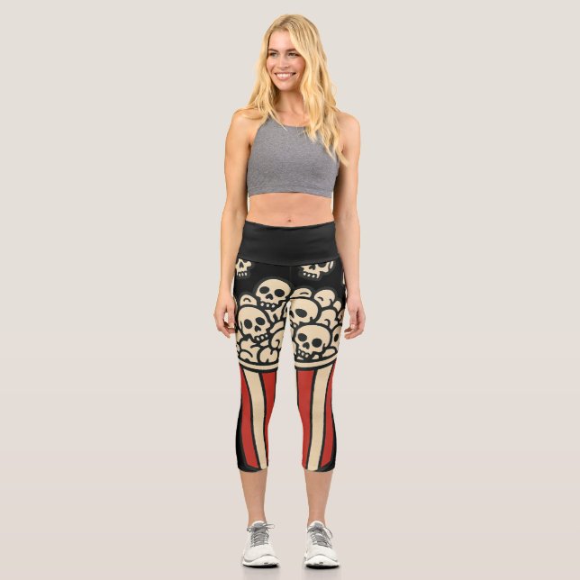 Leggings Capri Autocollant Boîte de Popcorn de Crâne  (Recto)
