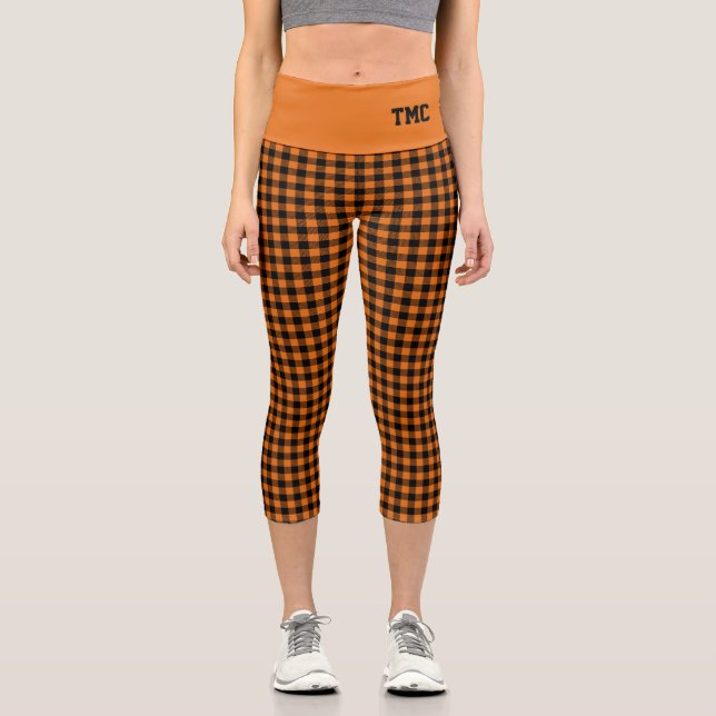 Leggings Capri automne Orange noir Buffalo Plaid INITIALES Capri (Recto)