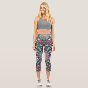 Leggings Capri Aztec géométrique : Motif circulaire coloré
