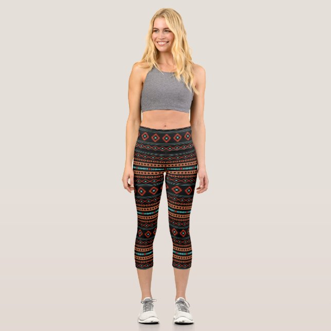 Leggings Capri Aztec Rusts Turquoise Noir Motifs mélangés Motif (Recto)