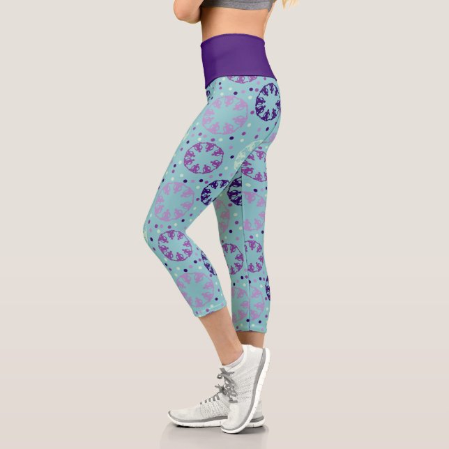 Leggings Capri Baignade synchronisée à motifs mauve et aqua (Gauche)