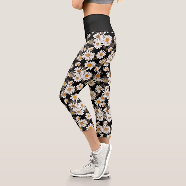 Leggings Capri Baisson blanc chic sur motif floral noir (Gauche)