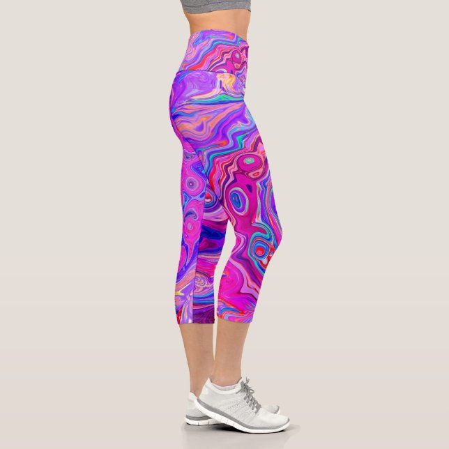 Leggings Capri Balayage Abstrait rétro violet et orange (Droite)