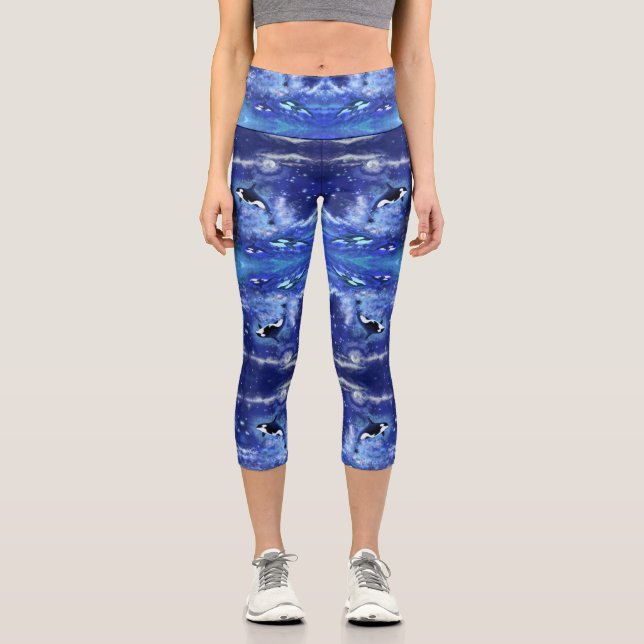 Leggings Capri Baleines tueuses sur Pleine lune bleue Capri Leggi (Recto)