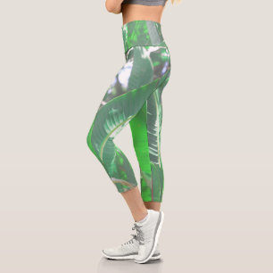 Leggings Capri Banane verte type plante pastel feuille