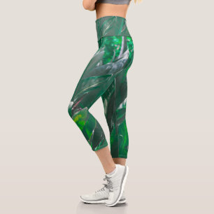 Leggings Capri Banane verte type plante pastel feuille
