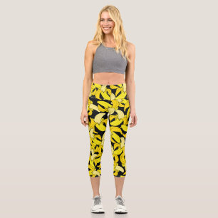 Leggings Capri Bananes jaunes vintages : Arrière - plan noir