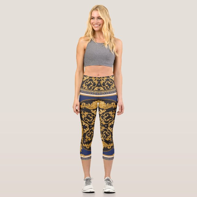 Leggings Capri Bandana Print : Black Blue Gold. (Recto)