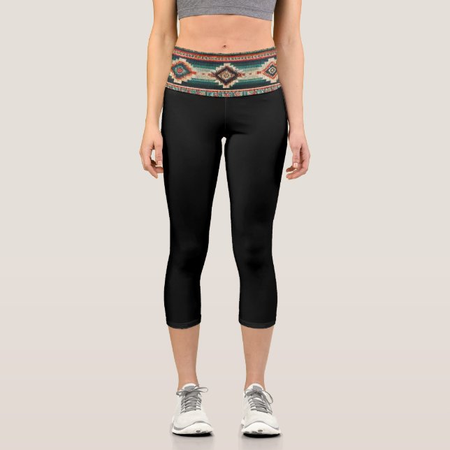Leggings Capri "Bande d'Oaxaca/Noir" LEGGING CAPRI HAUT DE FORME  (Recto)