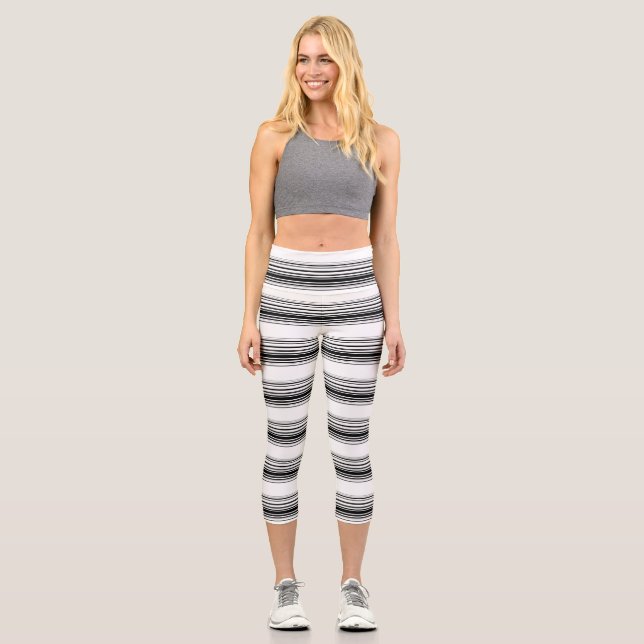 Leggings Capri Bandes blanches noires modernes (Recto)