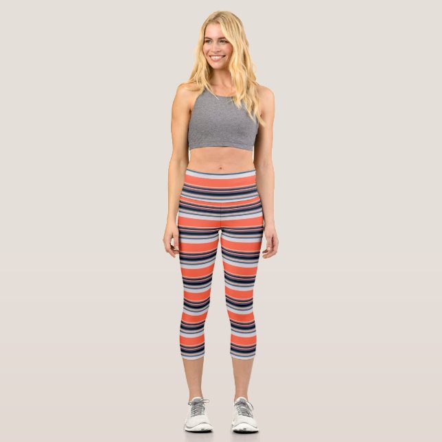 Leggings Capri Bandes bleues orange (Recto)