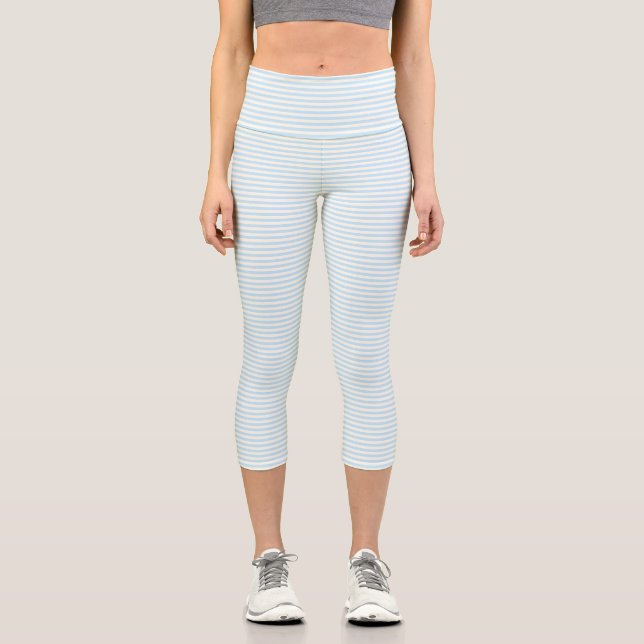 Leggings Capri Bandes d'ivoire bleu clair motif élégant chic (Recto)