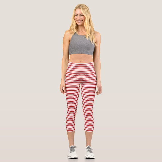 Leggings Capri Bandes horizontales rouges et blanches (Recto)