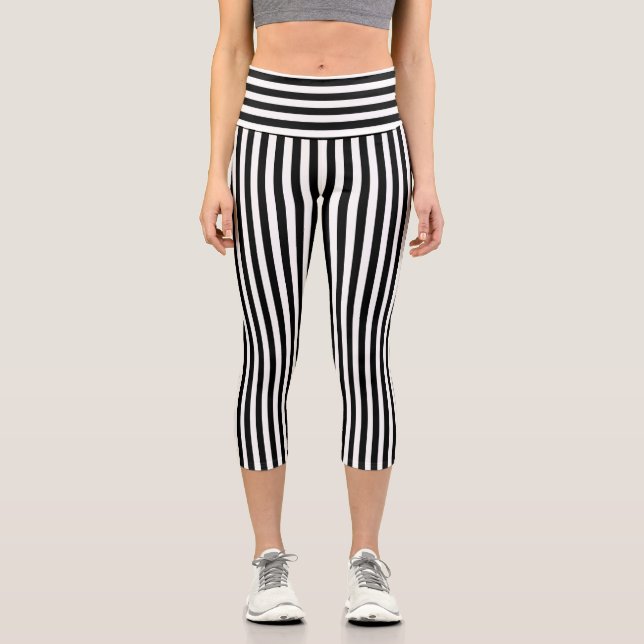 Leggings Capri Bandes minces noires et blanches (Recto)