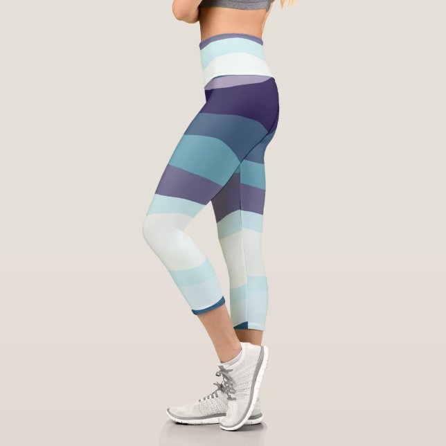 Leggings Capri Bandes ondulées violettes et turquoise (Gauche)