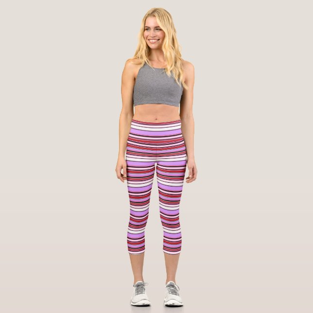 Leggings Capri Bandes rouges violettes mignonnes (Recto)