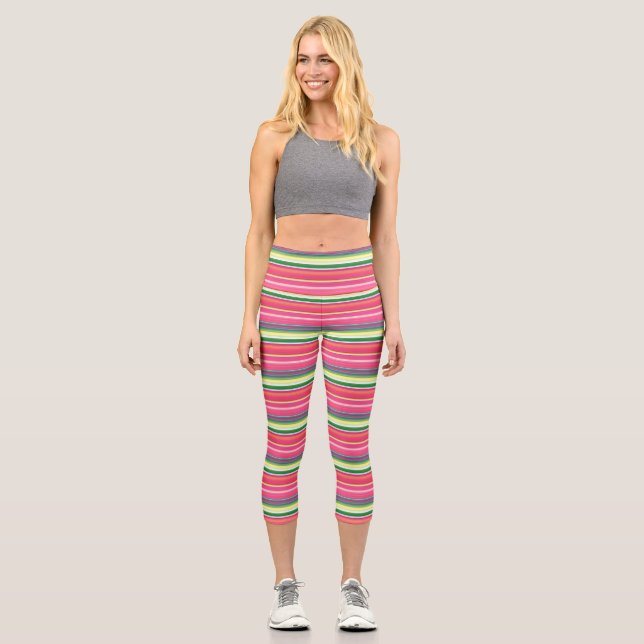 Leggings Capri Bandes vert rose pâle (Recto)
