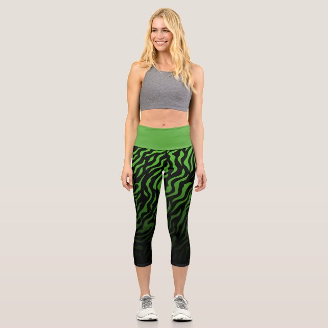 Leggings Capri Bandes Zèbres Vertes et Noires : Légendes élégante (Recto)