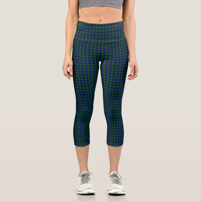 Leggings Capri Barclay tartan bleu vert plaid (Recto)