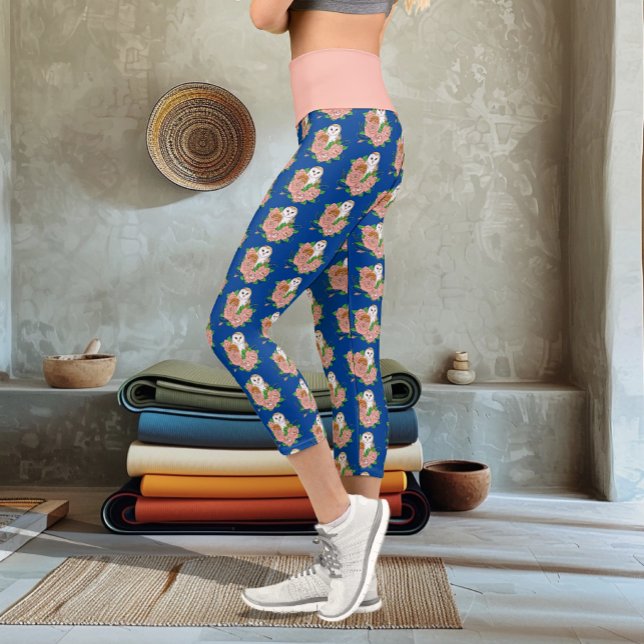Leggings Capri Barne Chouette Fleurs roses Bleu (Créateur téléchargé)