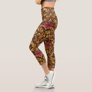 Leggings Capri Baroque Floral Royal avec Ornement Doré