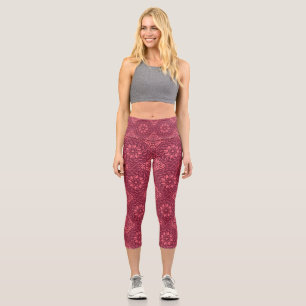 Leggings Capri Batik Art Purple motif Floral