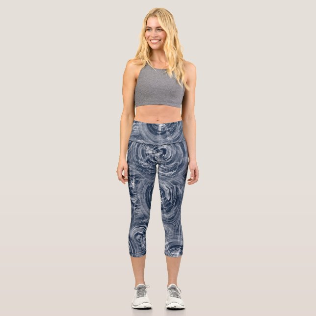 Leggings Capri Batik bleu foncé et joli tourbillon (Recto)