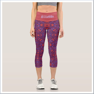 Leggings Capri Batik coloré rouge et violet abstrait