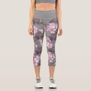 Leggings Capri Beau asiatique Japonais Sakura Blossom Floral