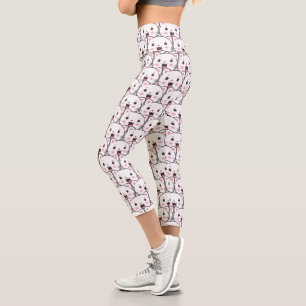 Leggings Capri Beau Motif de dessin de visage de chat blanc