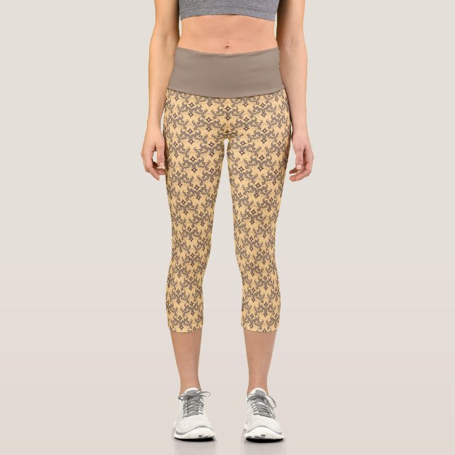 Leggings Capri Beau motif ethnique de Damas pointillisme (Recto)