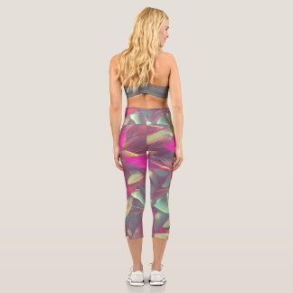 Leggings Capri Beau Motif Feuille Iridescente