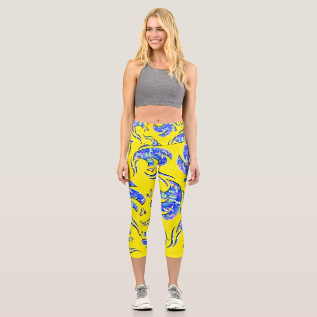 Leggings Capri Beaucoup d'ondes artistiques abstraites (Recto)