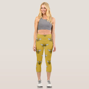 Leggings Capri Bee Haven : Motif jaune Vintage