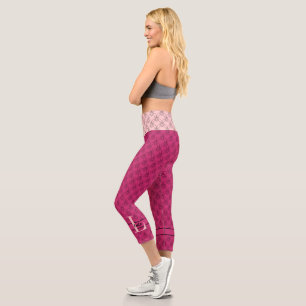 Leggings Capri Beet Purple & Coeurs Rose Monogramme & Nom