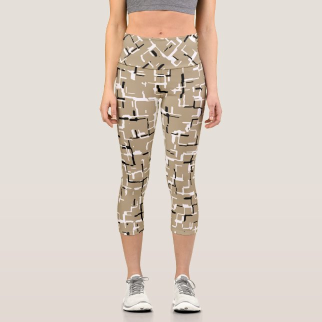 Leggings Capri Beige Unique Motif noir et blanc (Recto)