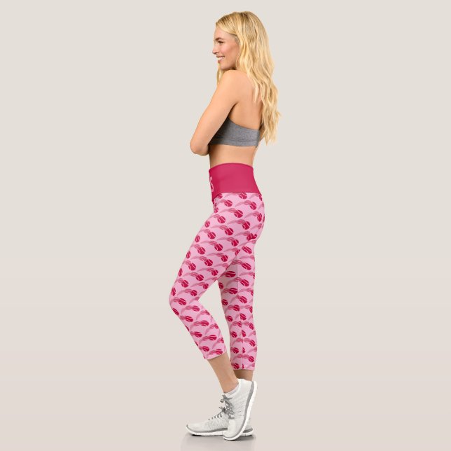Leggings Capri Belle balle de tennis rose imprimé sport haute tai (Gauche)