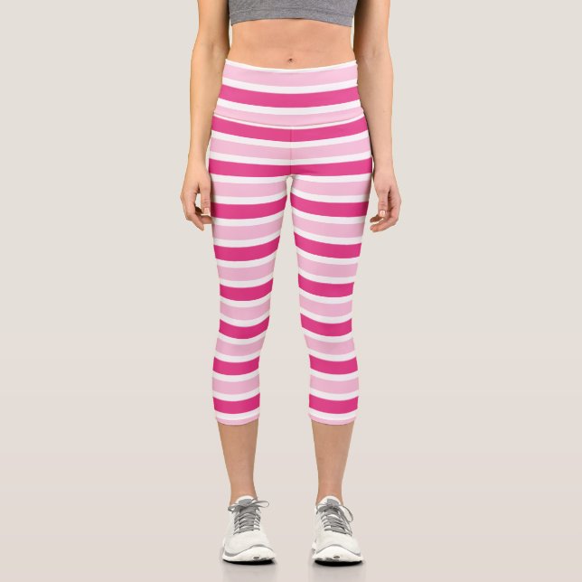 Leggings Capri Belle bande rose et blanche (Recto)