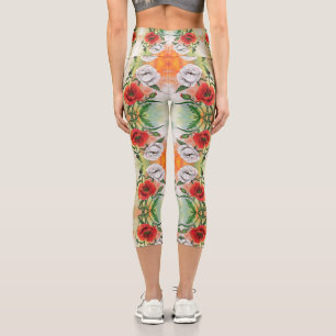 Leggings Capri Belle Jambes de Capri à Poppy Blanc Rouge