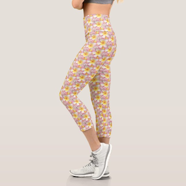 Leggings Capri Belle Pastel Frangipani Plumeria Fleurs (Gauche)