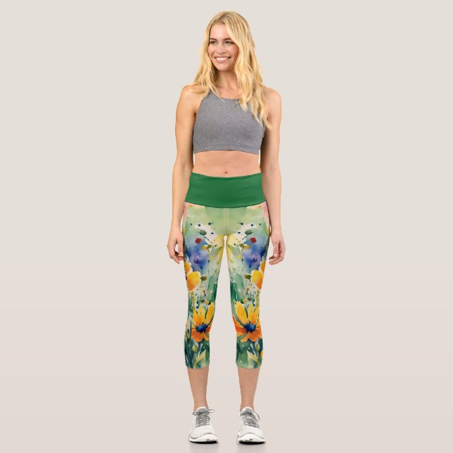 Leggings Capri Belles fleurs et Roses sucrés (Recto)