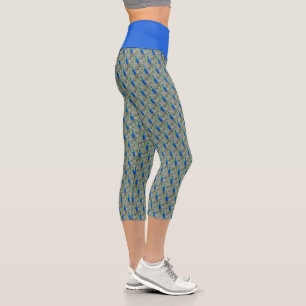 Leggings Capri Belles plumes de paon bleu