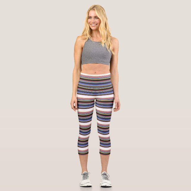 Leggings Capri Belles rayures bleues noires (Recto)