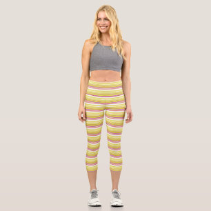 Leggings Capri Belles rayures jaunes blanches