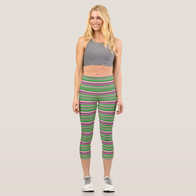 Leggings Capri Belles rayures vert violet (Recto)