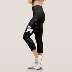 Leggings Capri Bichon Frise mignonne chien de dessin avec pattes