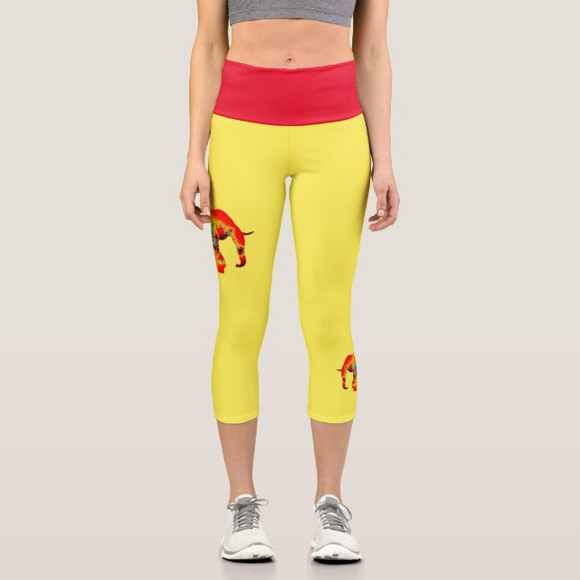 Leggings Capri Bien-être animal - Silhouette éléphante Fractale 1 (Recto)